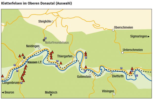 Kletterfelsen in oberen Donautal (Auswahl)